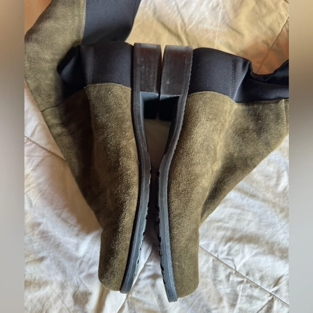 Stuart Weitzman 5050 Suede Boots Stretch, Over the Knee, Olive Black Size 7, EUC
